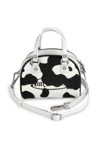 Von Dutch Von Dutch Black & White Cow Print Pony Hair Leather Small Bowling  Bag | ZALORA Malaysia