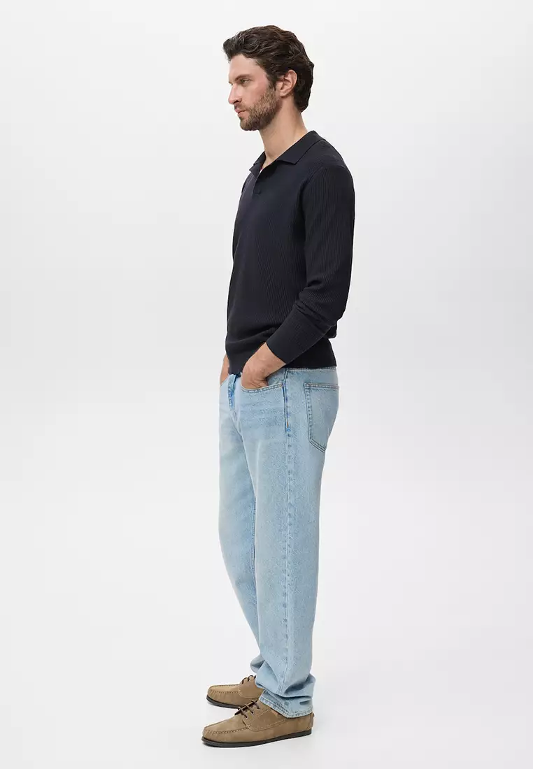 Cotton-Blend Ribbed Polo Sweater