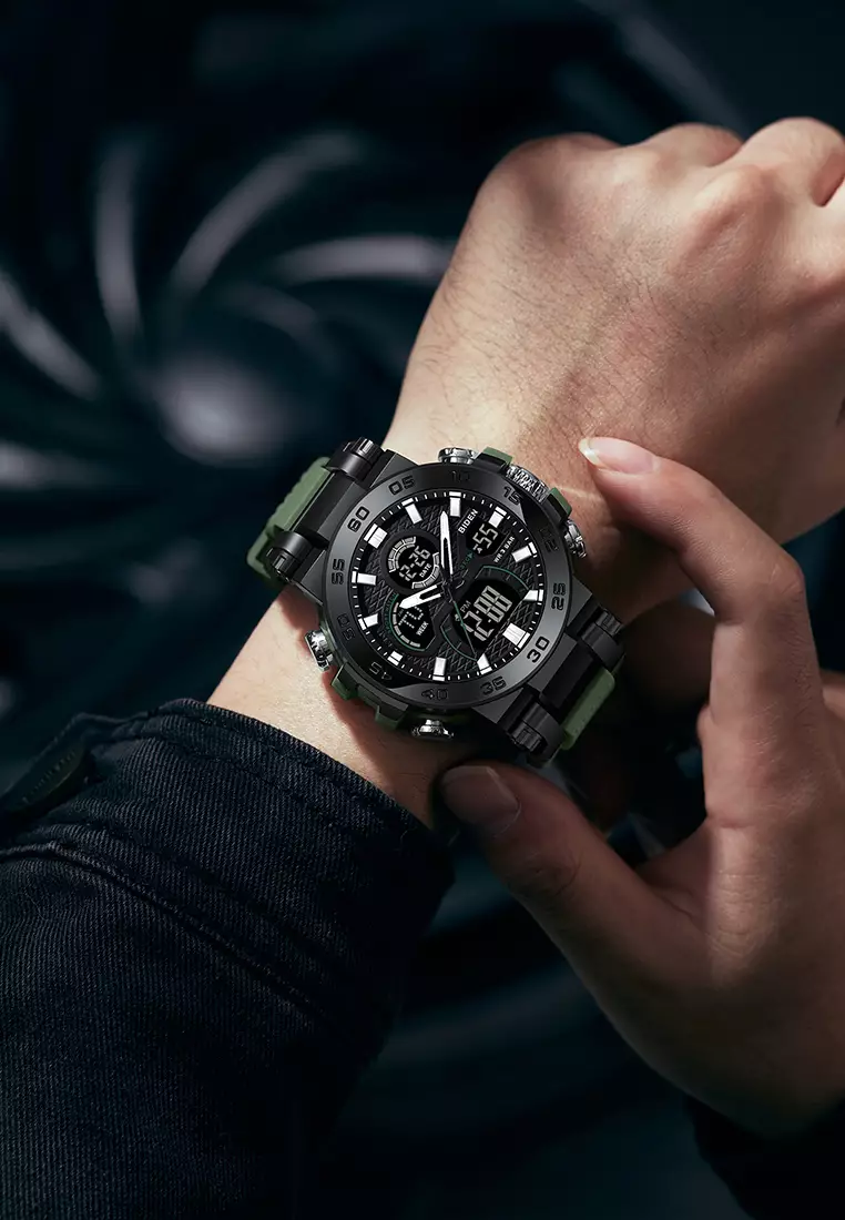 Jam Tangan Pria Original Analog & Digital Multifungsi Olahraga Tali Silikon Anti Air Jam Tangan Cowok Green