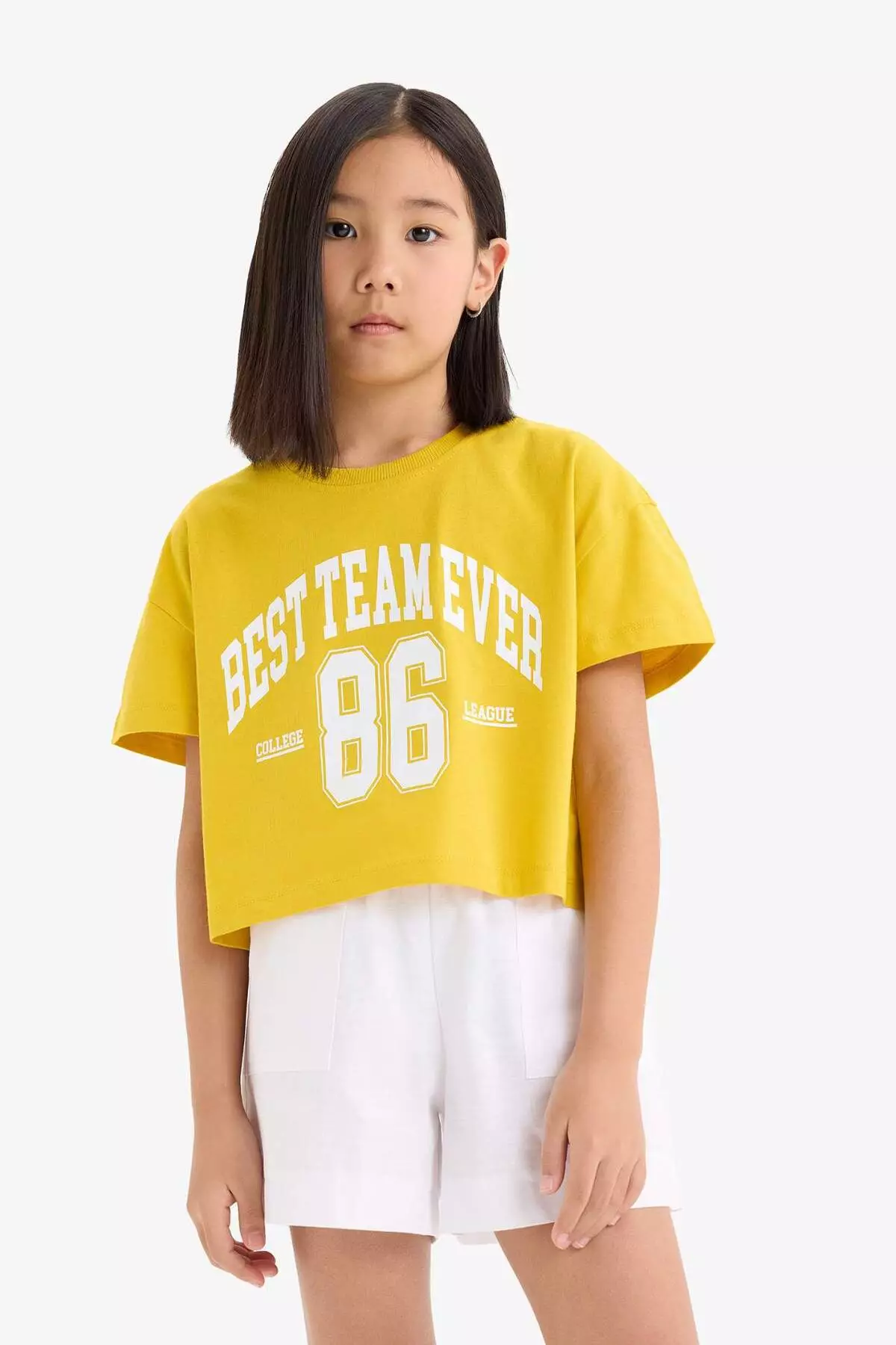 Girls' Crew Neck Printed Short Sleeve T-Shirt E0352A825Sm