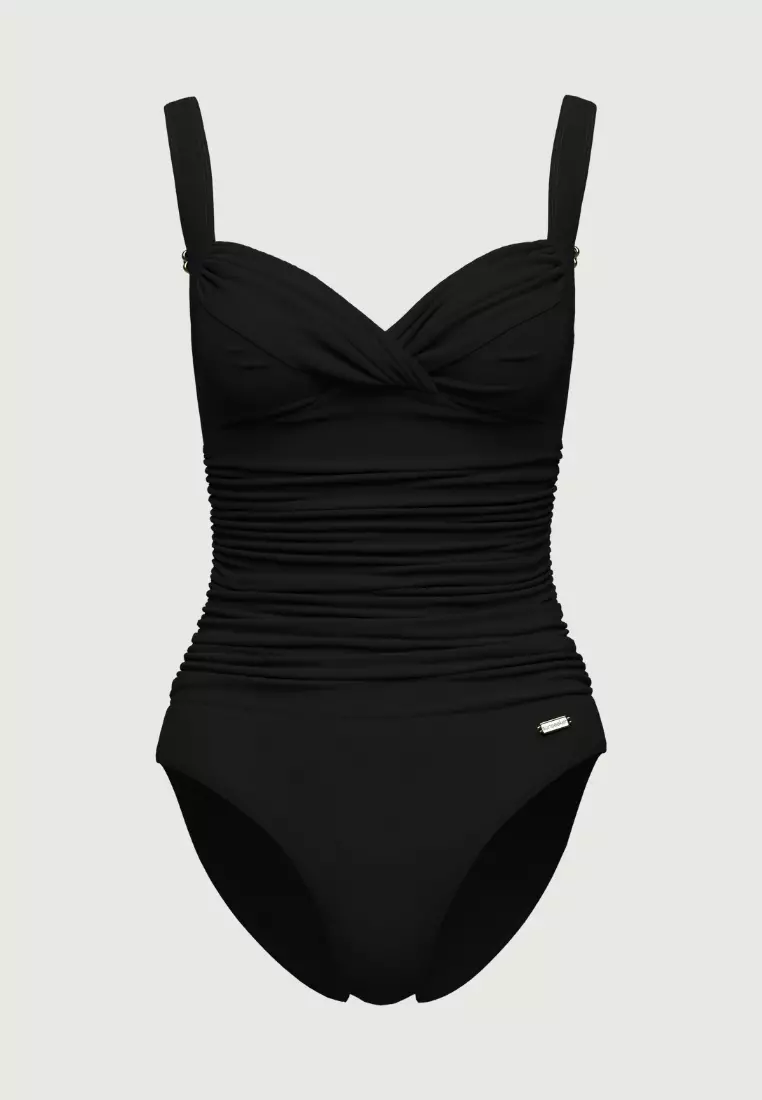 Core Solid Black Plus Cup Cross Front Onepiece