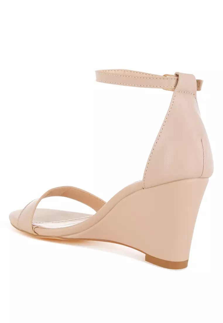 Genuine Leather Slim Wedge Heel Sandals