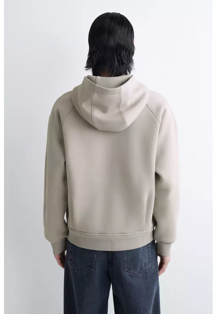 COTTON-PIQUÉ ZIP-UP HOODIE