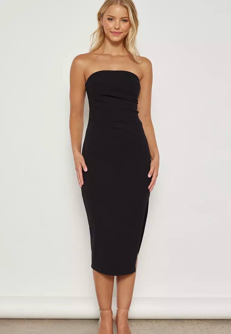 Pleated Waist Strapless Dress