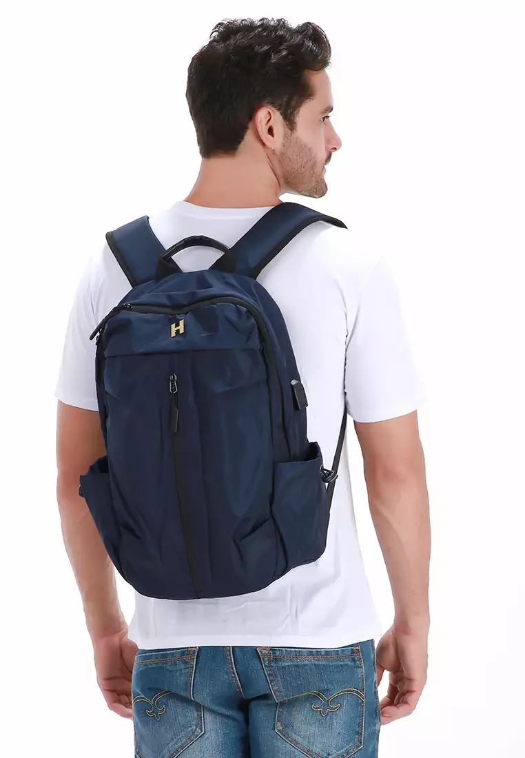 Doomb Tas Ransel Laptop Oxford Simple Desain USB Port Charging Material Oxford ORIGINAL - Blue