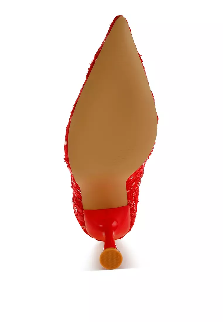 紅色亮片蕾絲靴子