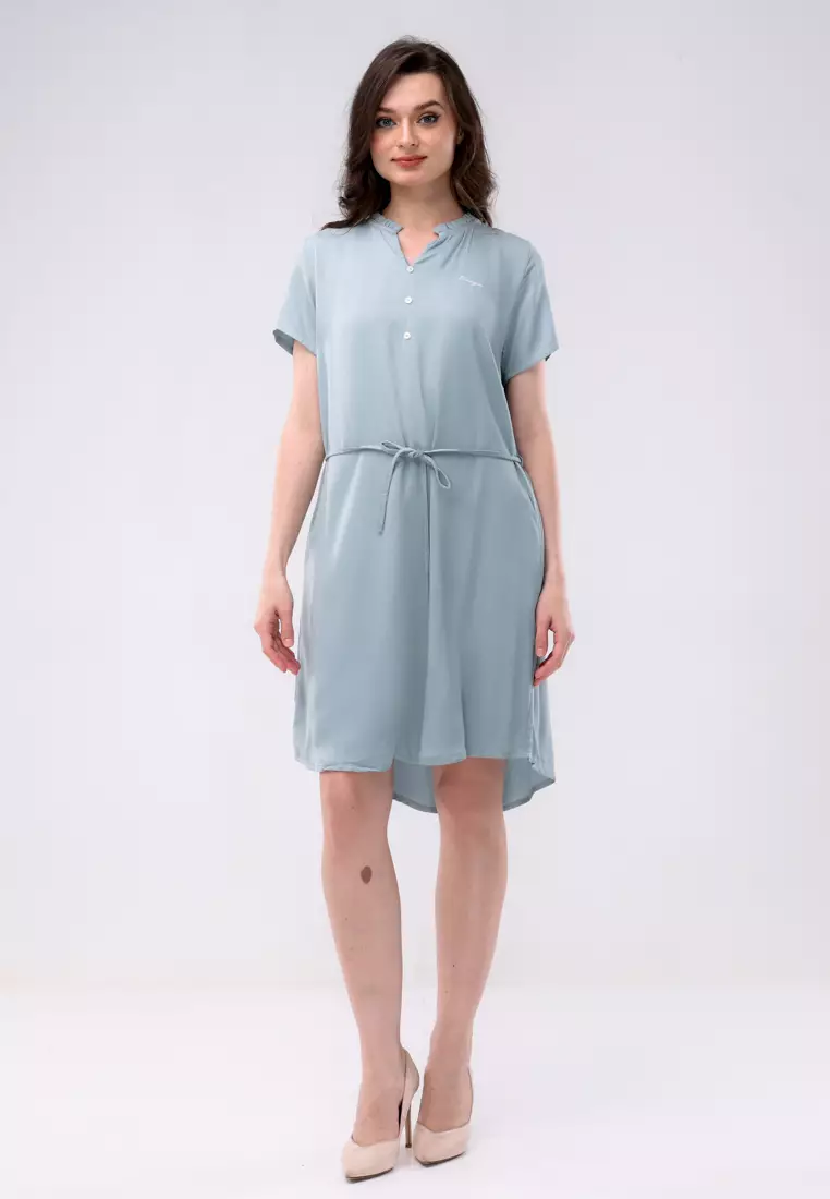 Plain Single Bold Twill Short Sleeve Dress