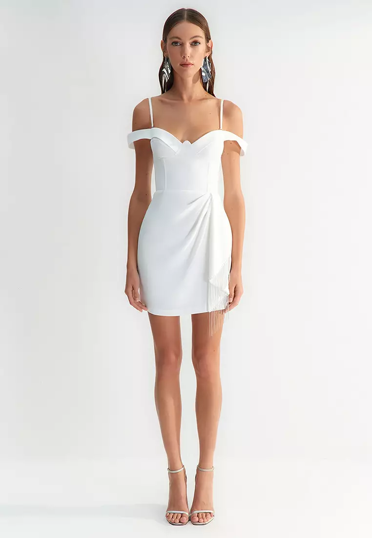 X Zeynep Tosun Ecru Bridal Dress With Fringed