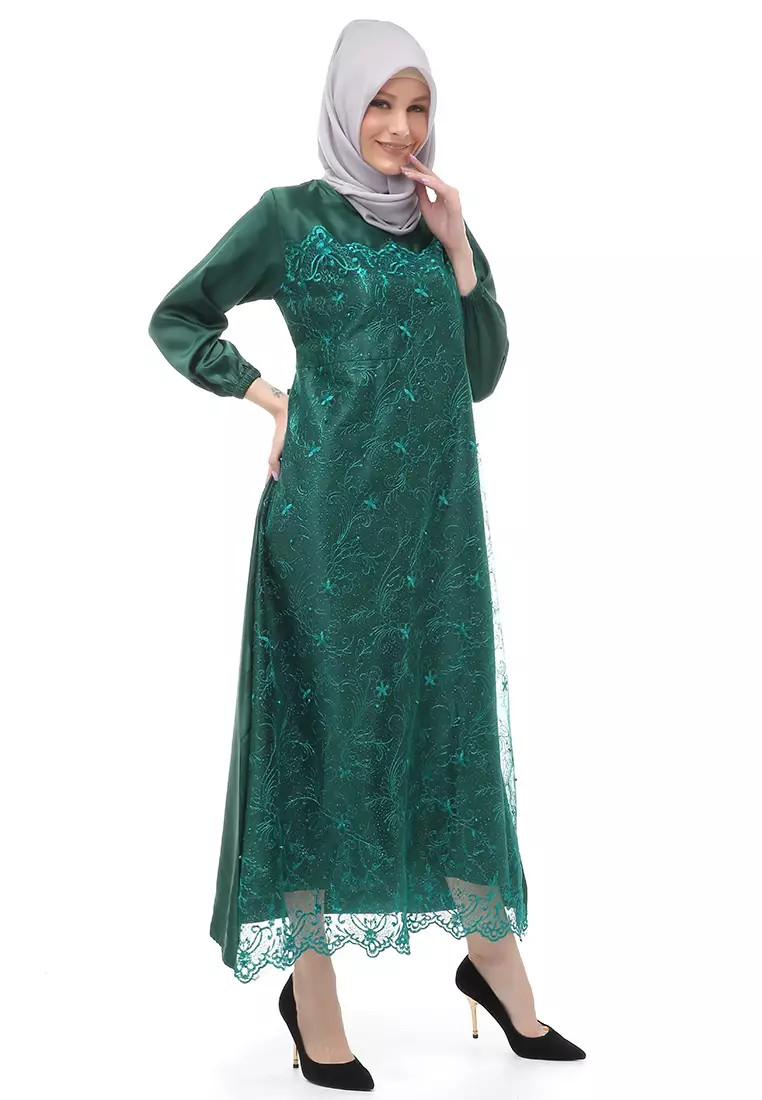 Monita Gamis Brokat Tile Wanita Muslimah Regular Fit - GreenBottle