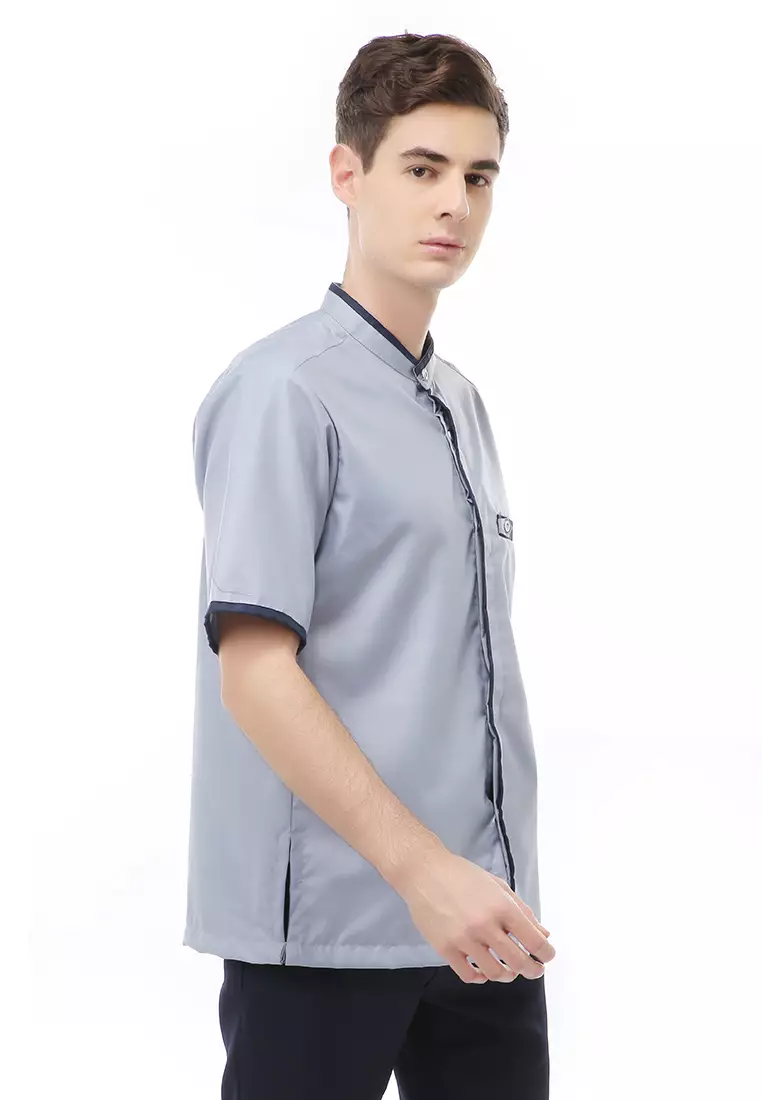 Dwan Atasan Formal Pria Kemeja Koko Polos Lengan Pendek Material Cotton ORIGINAL - Gray