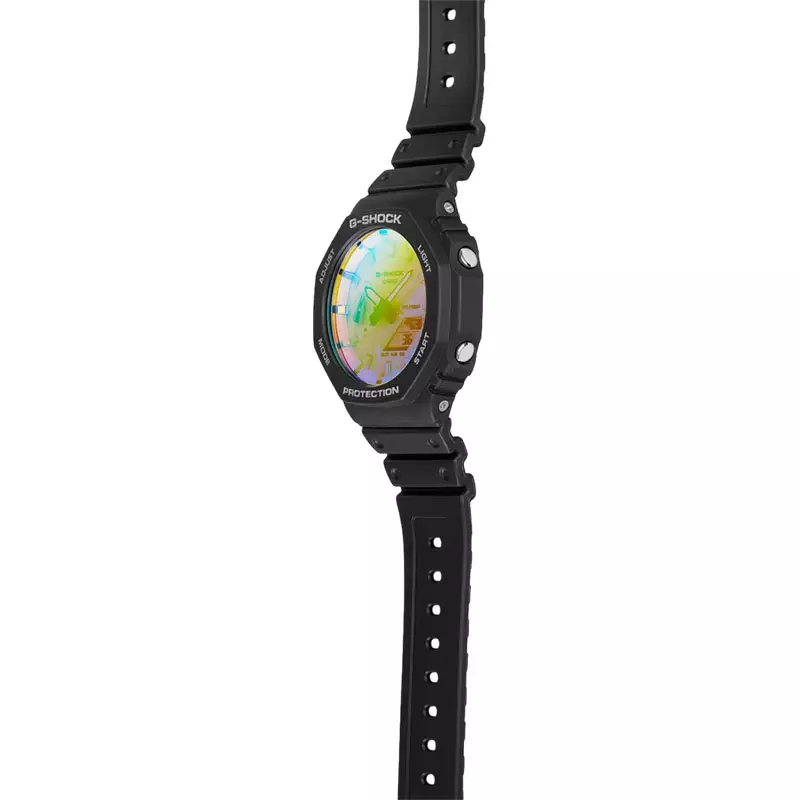 Jam Tangan Pria Casio G-Shock GA-2100SR-1ADR CasiOak Iridescent Color Series Digital Analog Dial Black Resin Band