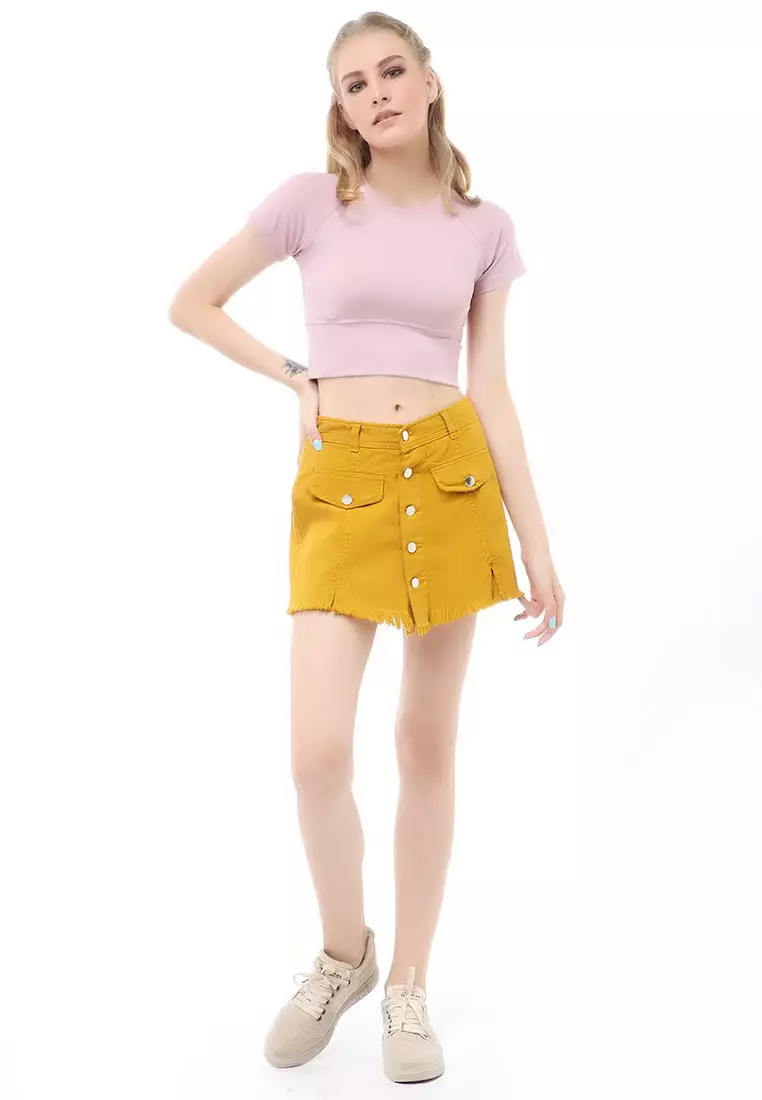 Madoc Short Skirt Pants Rok Celana Pendek Kasual Wanita Stylish Material Denim ORIGINAL - Yellow
