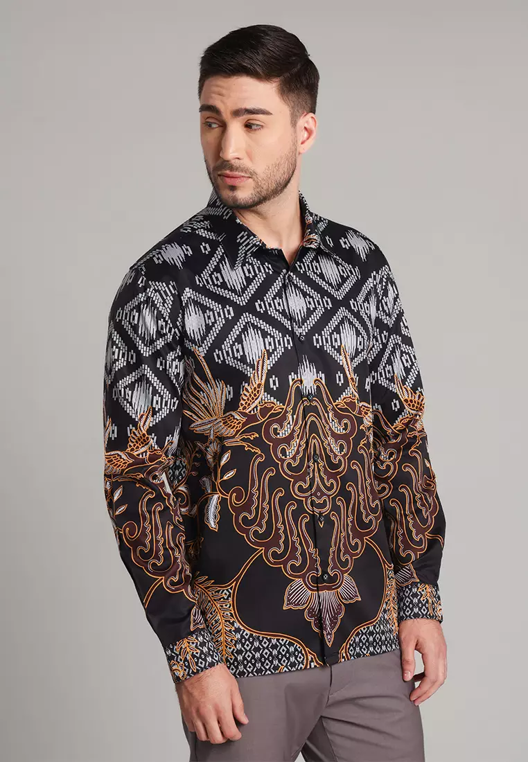MOC - Kemeja Batik Pria Lengan Panjang Pradipta - Black