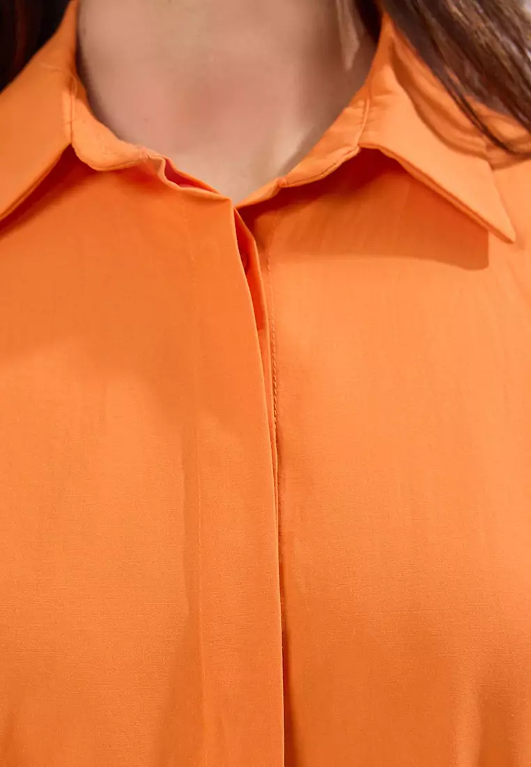 Orange Belted Layered Skirt Woven Cotton Dress Tctss25Eb00112