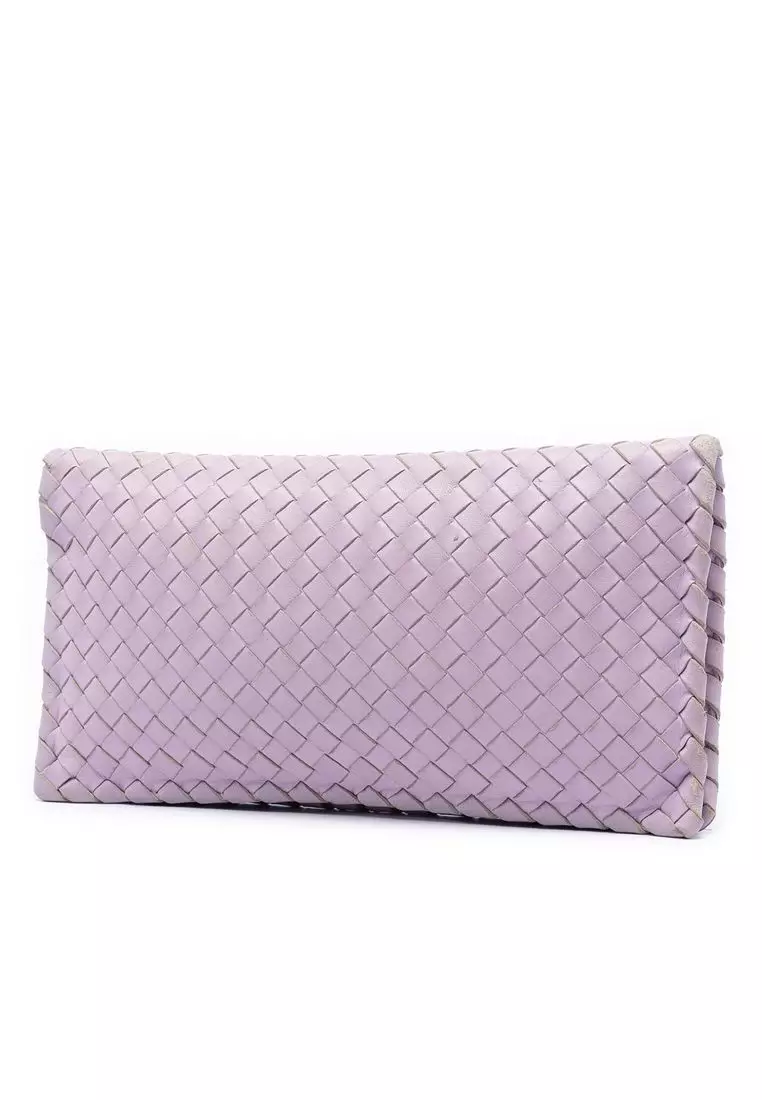 Pre-Loved Bottega Veneta Nappa Intrecciato Turn Lock Clutch