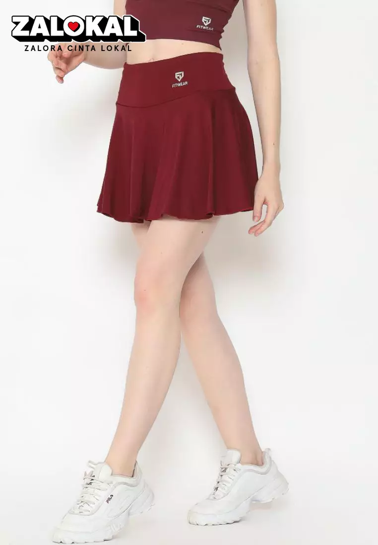 Fitwear - [SKORT] Rok Tennis + Inner Olahraga Wanita NADIA WAVY POCKET - BURGUNDY