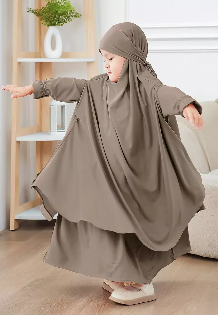 Alyafa Khimar One set Syari | Set Dress Gamis Syari Cadar - Anak - L