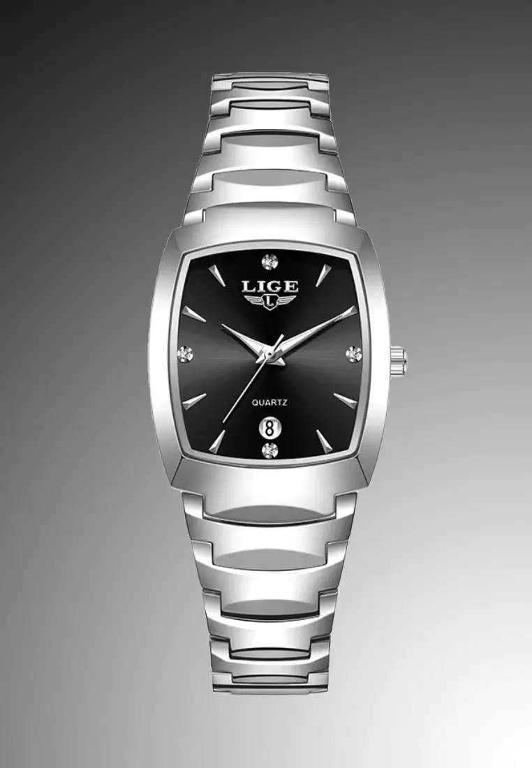 Unisex Alloy Quartz Watch, 41x31mm, Black Dial, Stainless Steel Bracelet