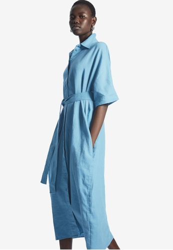 COS Belted Linen Shirt Dress | ZALORA Malaysia