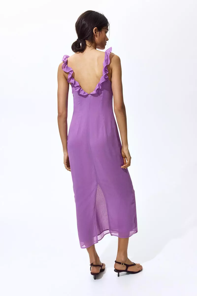 Frill-trimmed crinkled dress