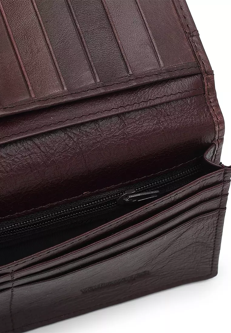 Genuine Leather RFID Blocking Long Wallet - Brown