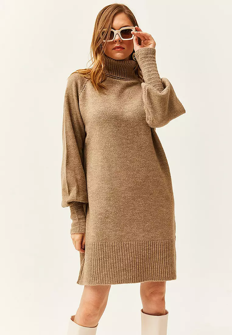 Turtleneck Raglan Sleeves Mini Dress