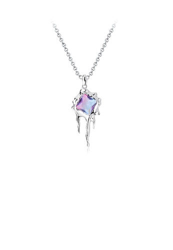 Glamorousky purple 925 Sterling Silver Fashion Personality Lava Geometric Square Purple Cubic Zirconia Pendant with Necklace 0CD3CAC566104EGS_1