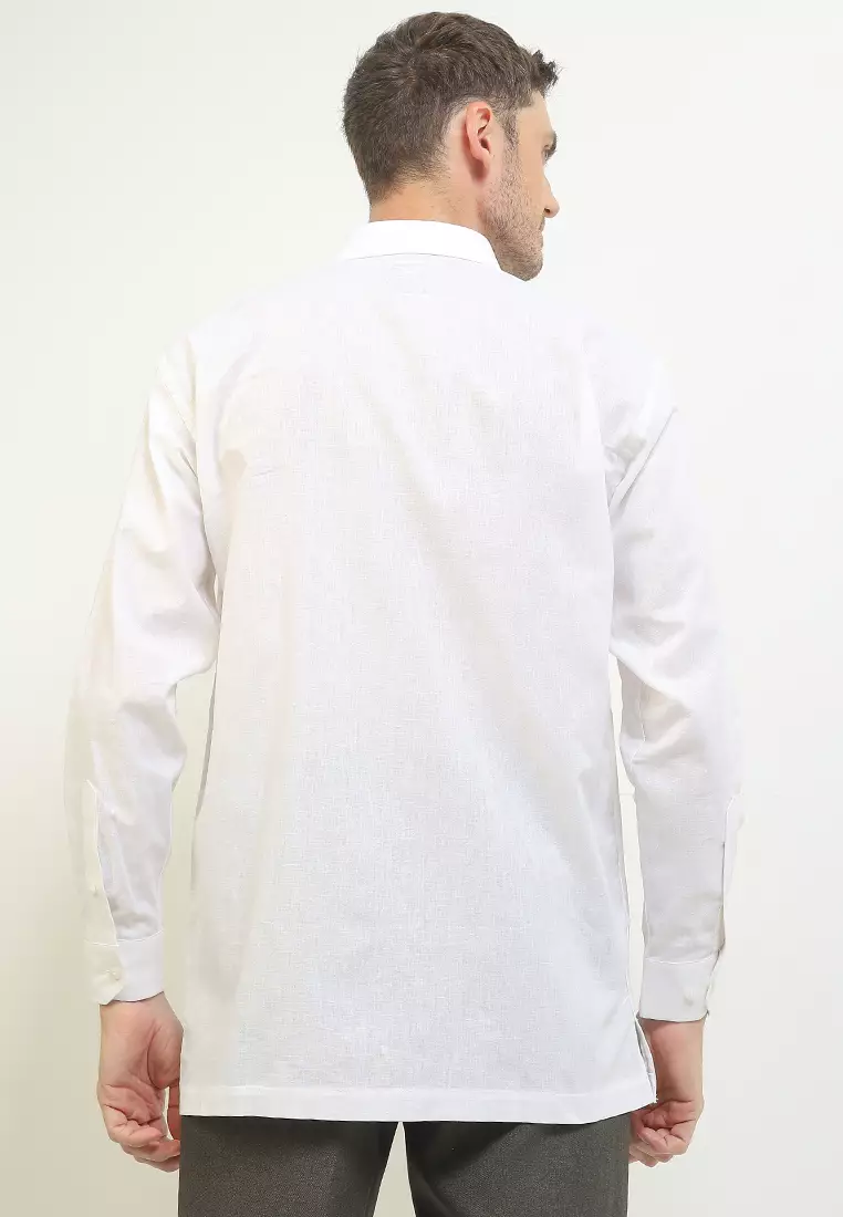 Ethan White Kemeja Lengan Panjang Regular Plain Eggia Form - White Formal