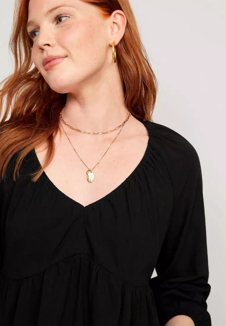 Long-Sleeve V-Neck Crinkled Boho Top for Women