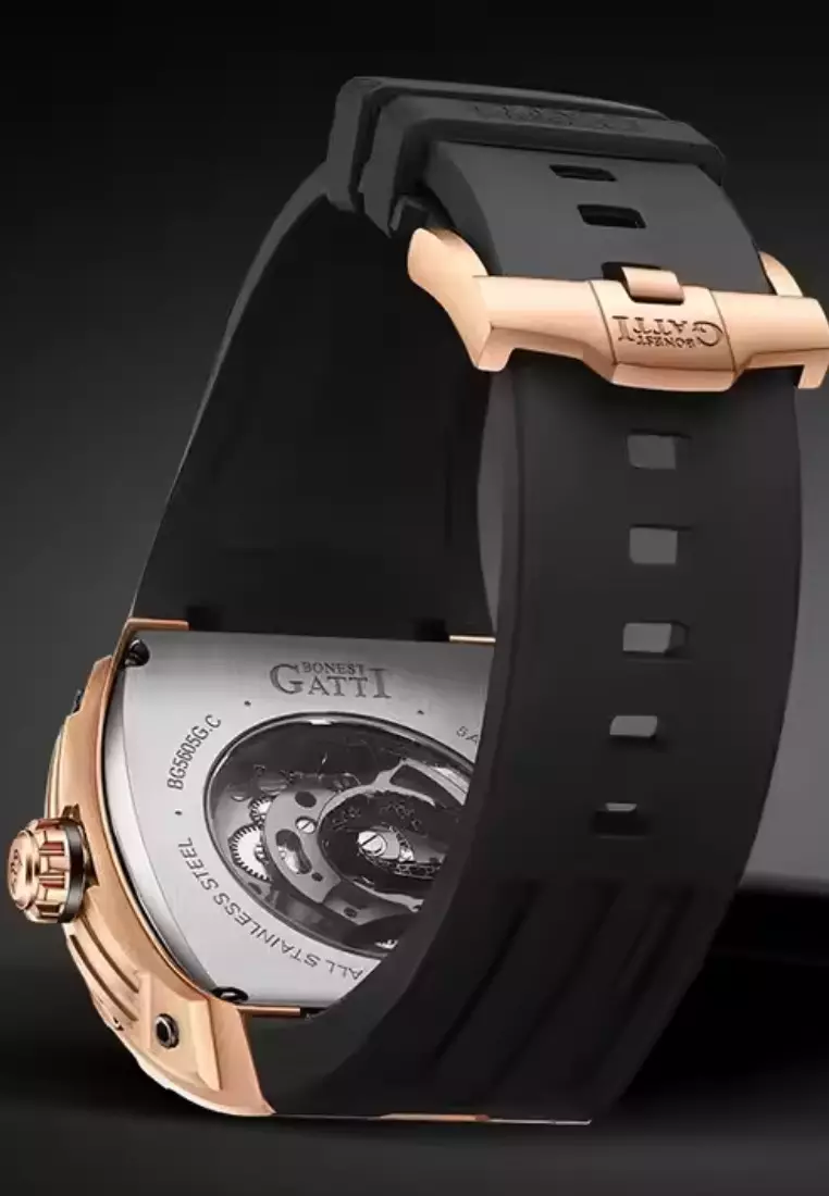 Automatic Unisex Stainless Steel Watch, Rubber Strap