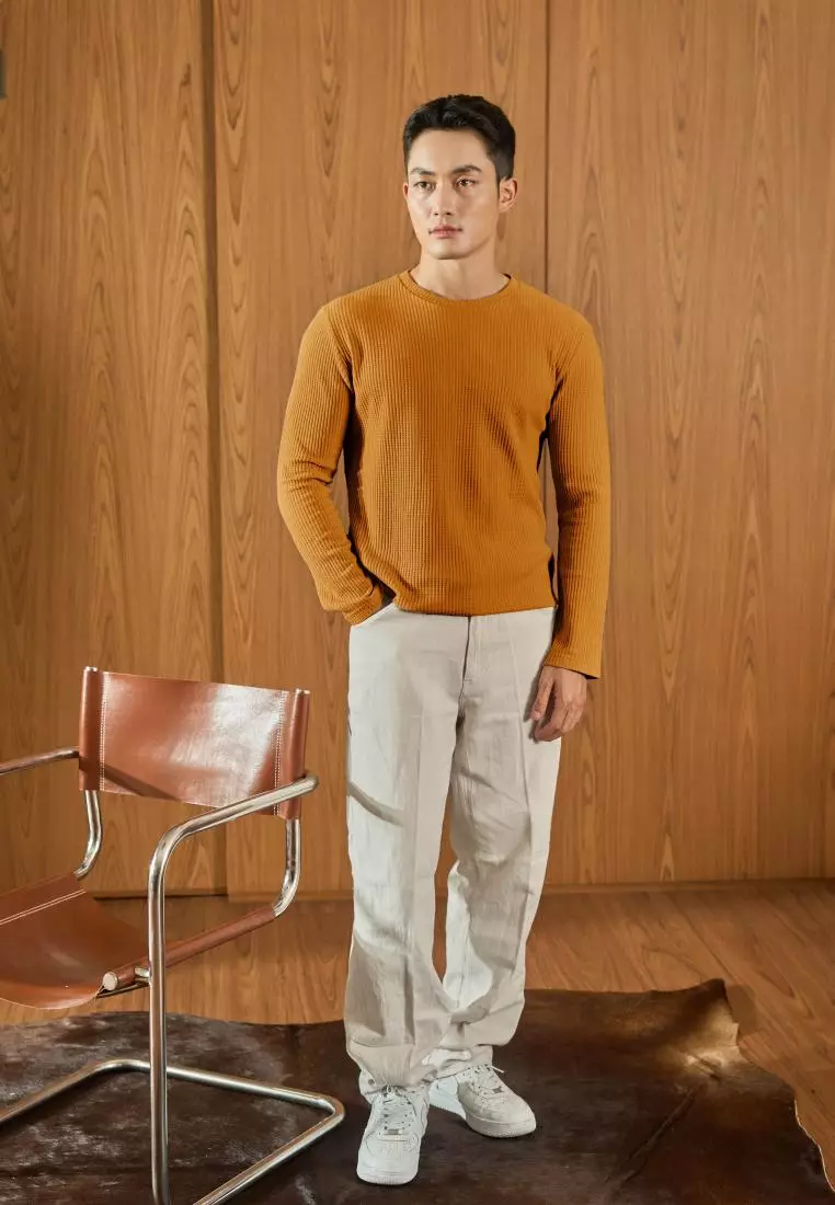 Kale Raffle Dark Mustard / Kaos Polos Tekstur Lengan Panjang Pria / Unisex