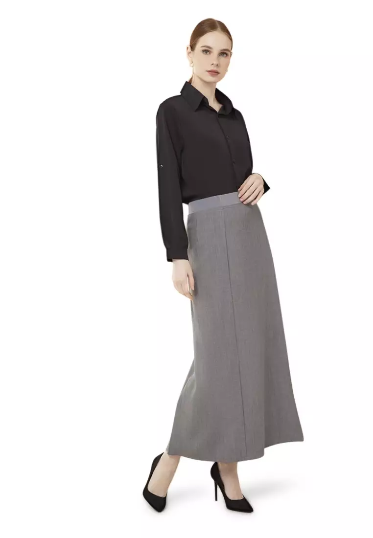 Plain Maxi Skirt Rok Polos Span Panjang Bawahan Wanita Premium Quality - Grey
