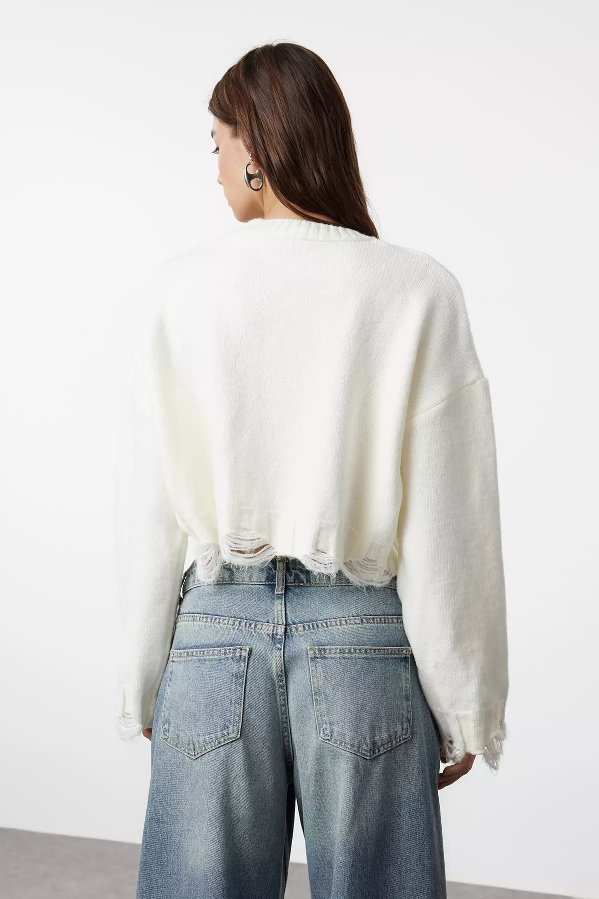Crop Super Wide fit Soft Textured Knit Sweater