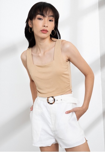 Origin by Zalora beige Square Neck Cropped Top made from Tencel 10538AAC65466EGS_1