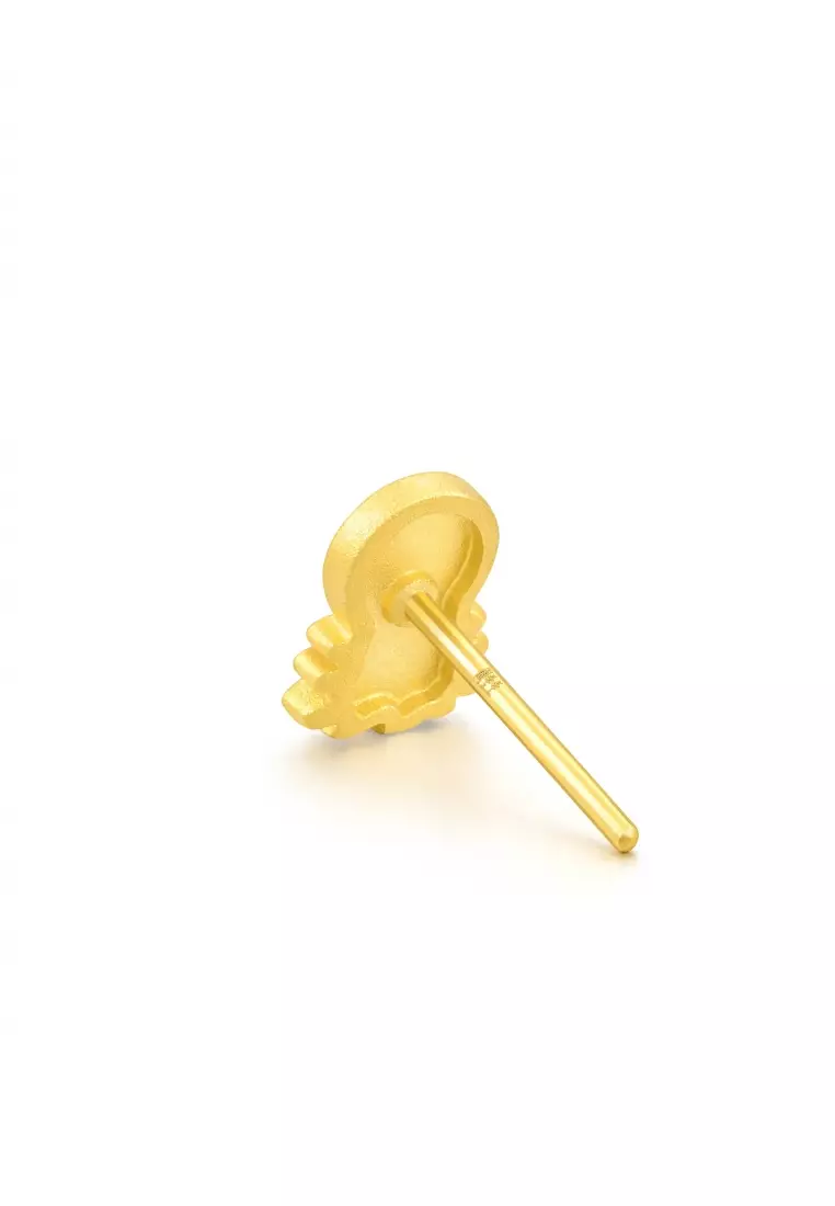 Chinese Gifting Collection 999 24K Solid Gold Ancient Coin with Chinese Character (æ´)"Super Wealth" Stud Earring for Women 93114E (Sold Single Not Pair) (gold)