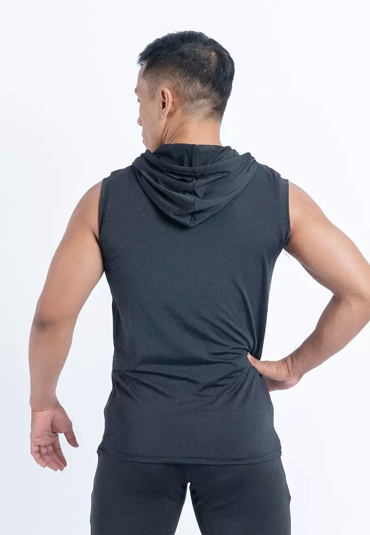 Sleeveless Hoodie Gym Running Outdoor Black