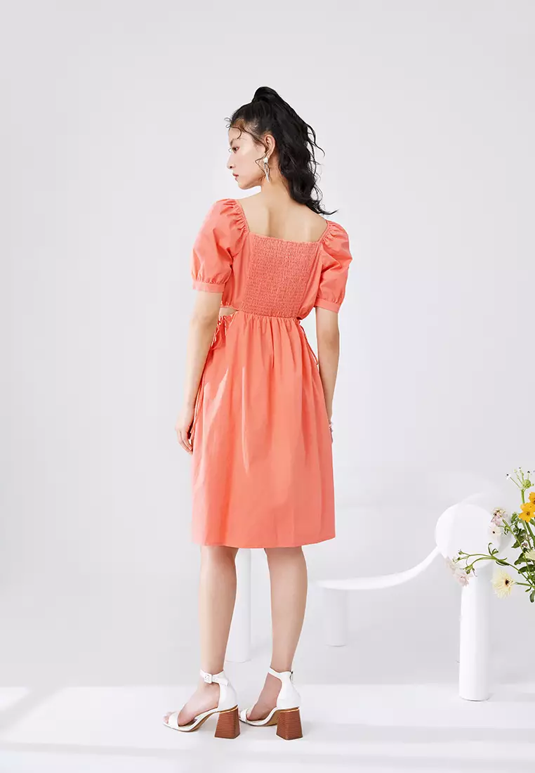 Square Neck Midi Dress with Waist Slits