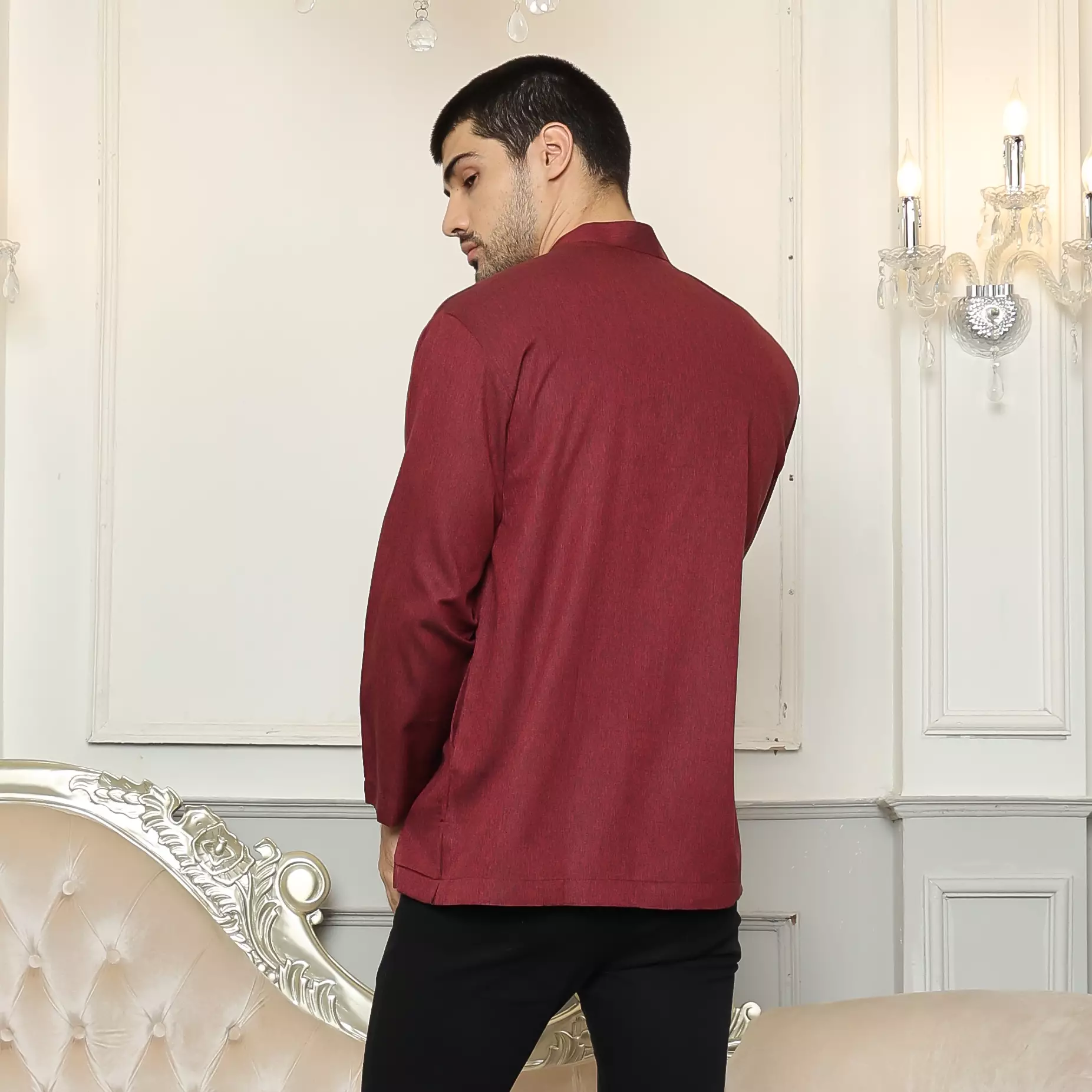 Baju Koko Sarimbit 38 Maroon Lengan Panjang