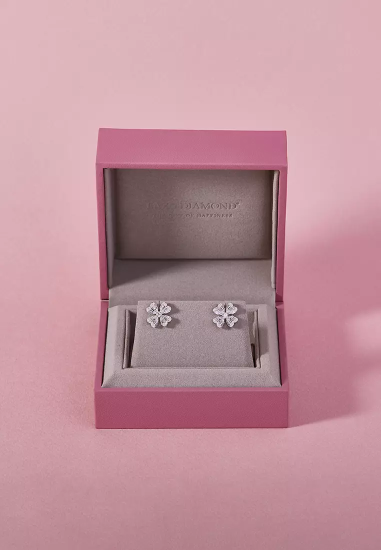 LAZO DIAMOND Blessing Clover Baguette Diamond Stud Earrings in 9k White Gold