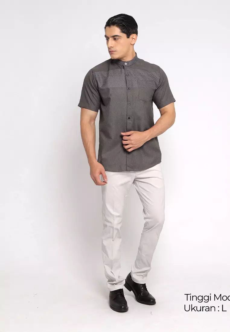 Casella Baju Koko Pria Lengan Pendek | Baju Koko Horizontal Kareem 4030 Dark Grey