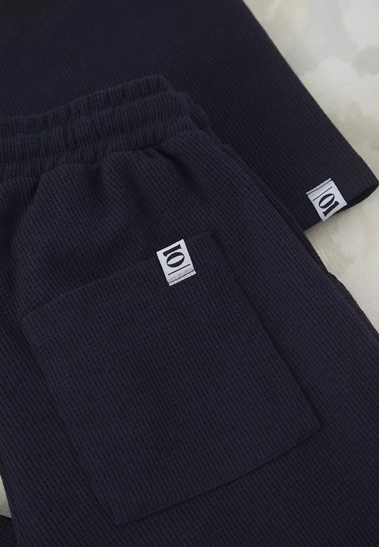 Indigo Oversize/Wide Cut Textured Tracksuit Set Tmnss25Em00010