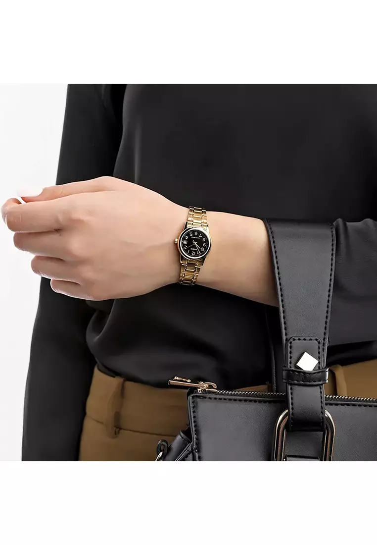 Couple Analog Watch MTP/LTP-V002G-1B Gold Stainless Steel Strap
