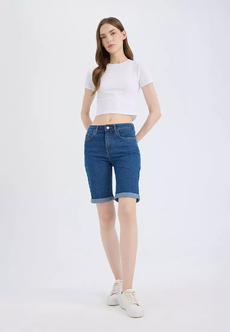 Buy DeFacto Normal Waist Folded Leg Jean Bermuda Shorts A1958Ax25Sm ...