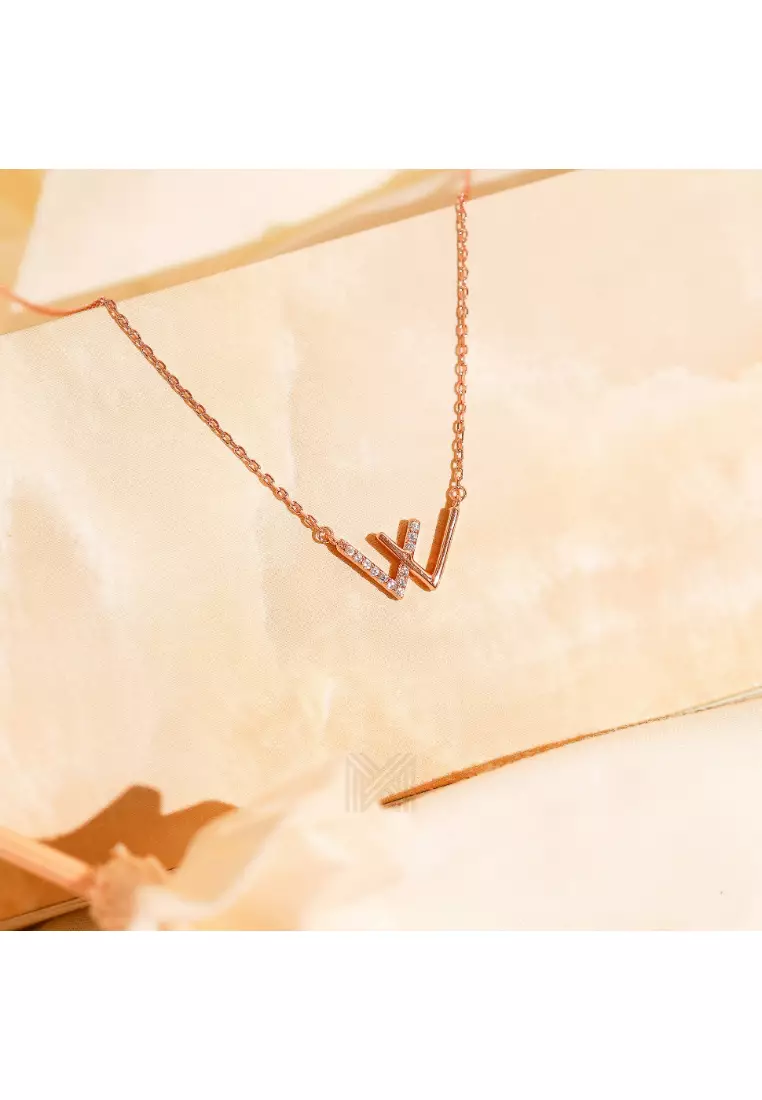 Buy Millenne Minimal Studded W Cubic Zirconia Rose Gold Necklace