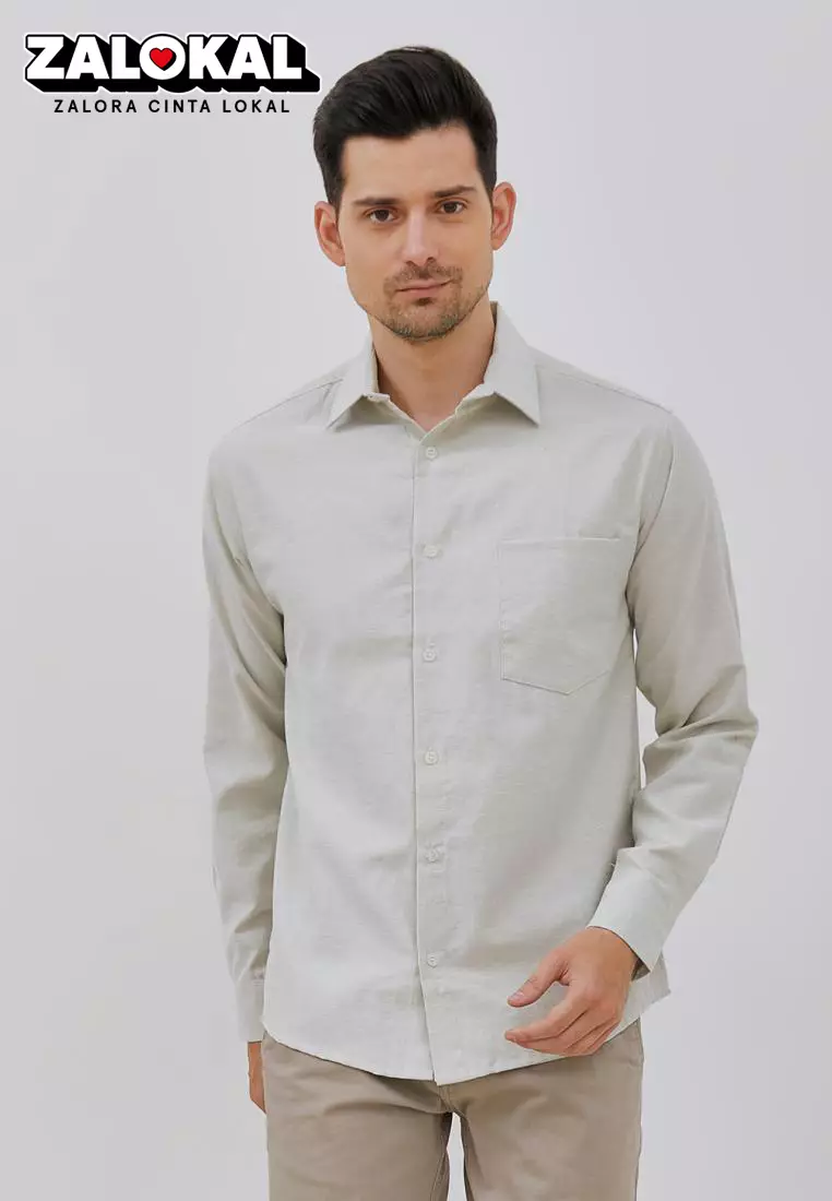 Paulmay Kemeja Pria Reguler Fit Oxford Soft Olive Shirts
