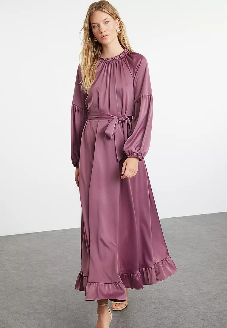 Satin Belt Detailed Dress