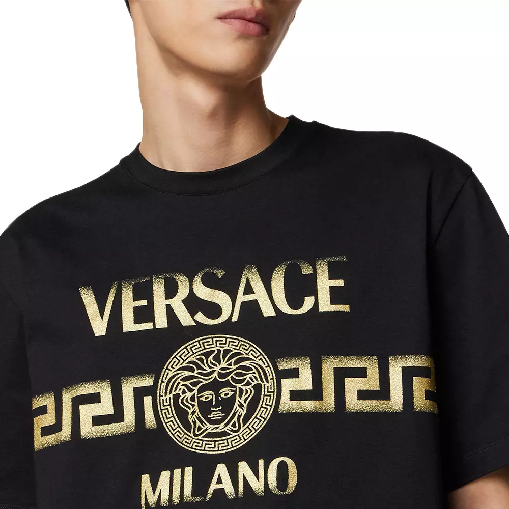 Printed Cotton Jersey Regular T-Shirt Black