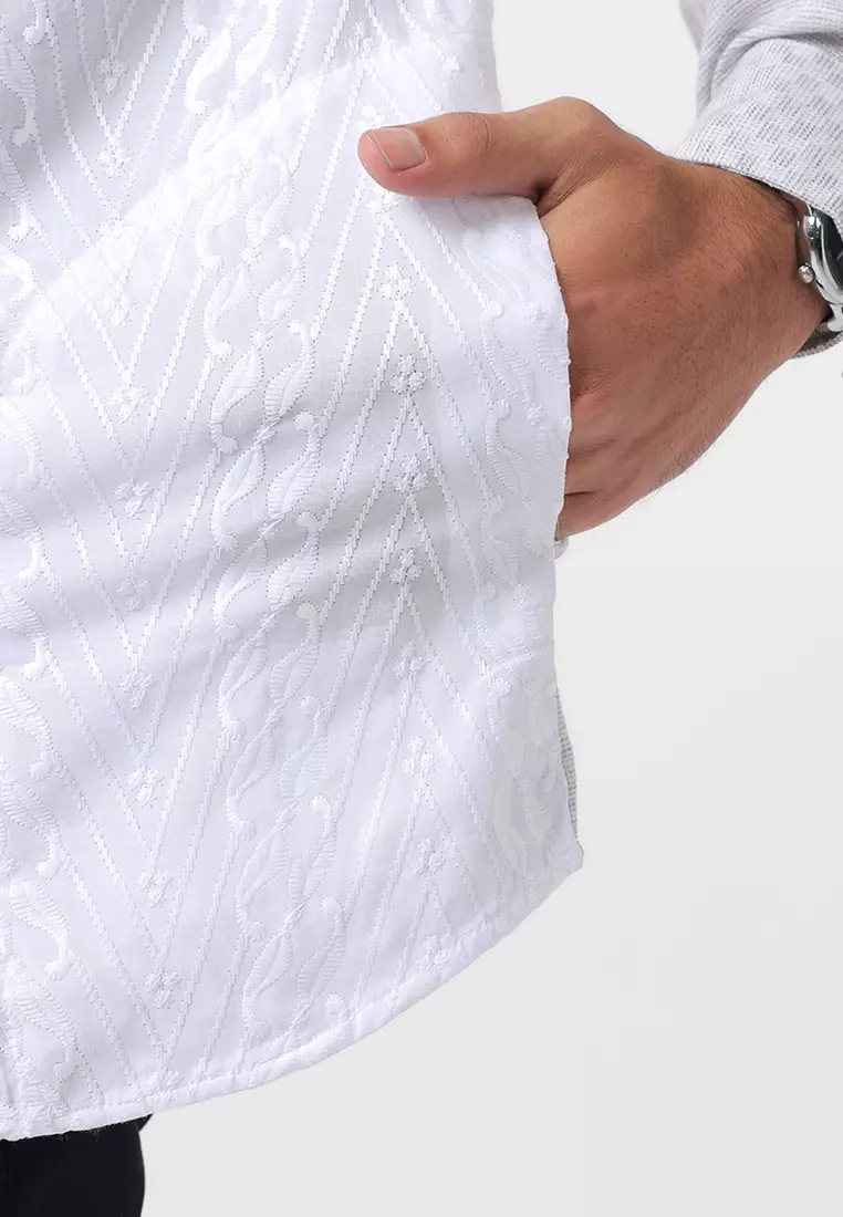 Kemeja Koko Pria Lengan Panjang Baju Muslim Pria SHARKU WHITE GREY