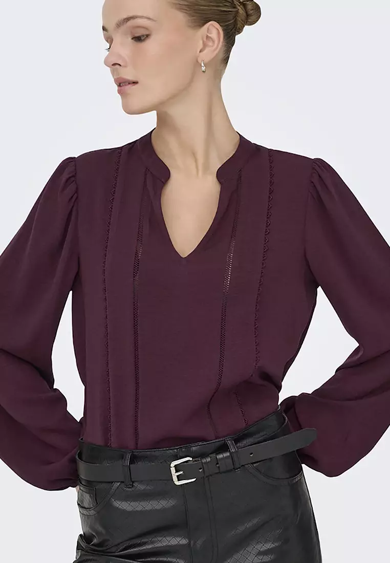 Long Sleeve V-Neck Woven Top