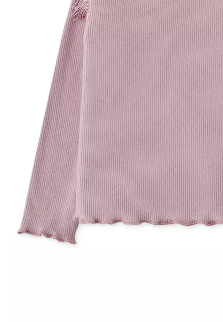 Baby Girls Ribbed Top With Fringe Details And Lettuce Hem